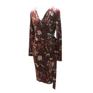 Diane Von Furstenburg Maroon Floral Wrap dress